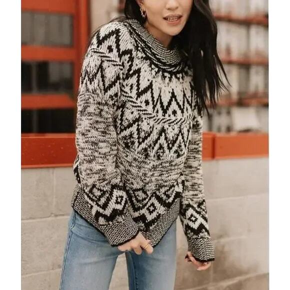 ZARA Fair Isle Chunky Knit Jacquard Crew Neck Sweater Nordic Cropped Geo Print - Picture 3 of 13